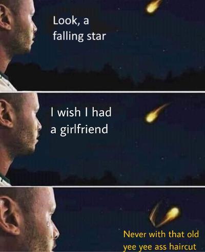 shooting star meme template - Look, a falling star I wish I had a girlfriend Never with that old yee yee ass haircut