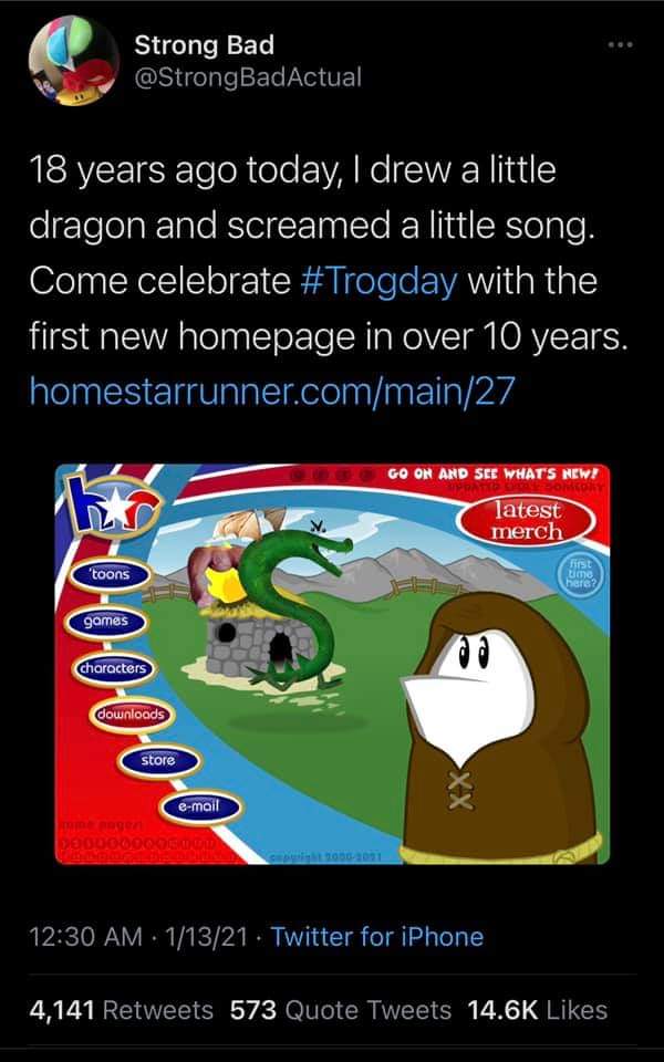 homestar runner - Strong Bad 18 years ago today, I drew a little dragon and screamed a little song. Come celebrate with the first new homepage in over 10 years. homestarrunner.commain27 Go On And See What'S New! latest merch "toons first Line here? 210.00