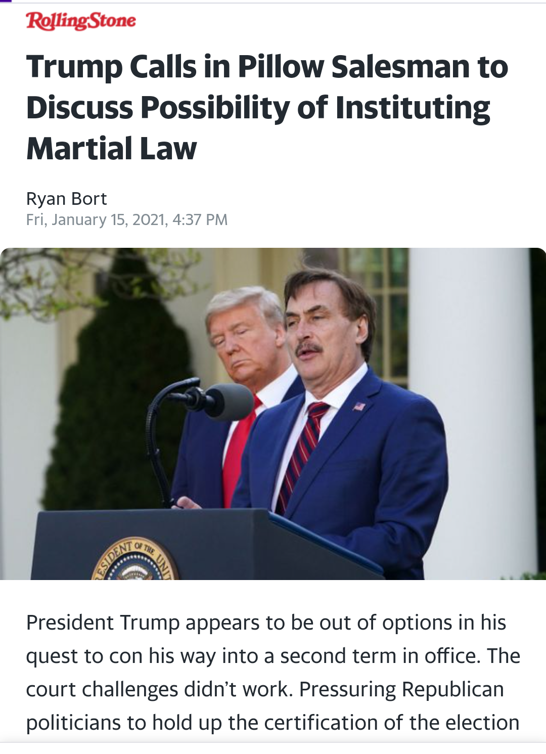mike lindell ceo of my pillow inc - Rolling Stone Trump Calls in Pillow Salesman to Discuss Possibility of Instituting Martial Law Ryan Bort Fri, , See President Trump appears to be out of options in his quest to con his way into a second term in office. 