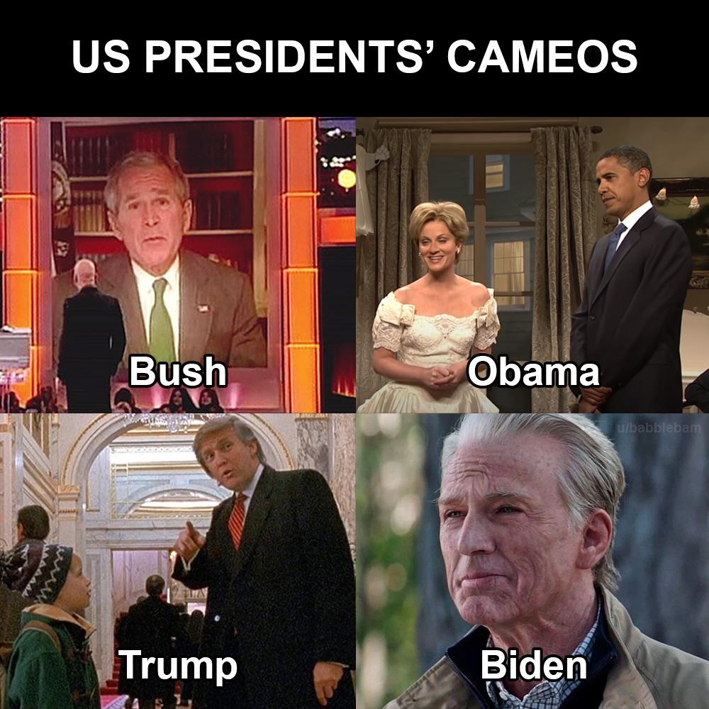 photo caption - Us Presidents' Cameos Bush Obama ubabblebam Trump Biden