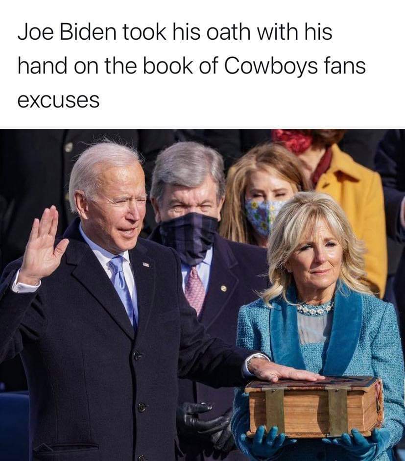 photo caption - Joe Biden took his oath with his hand on the book of Cowboys fans excuses