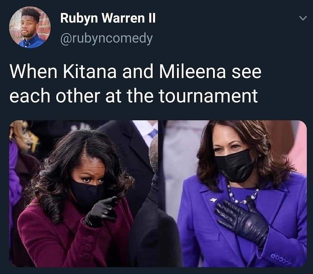 funny pics - When Kitana and Mileena see each other at the tournament - mortal kombat meme kamala harris michelle obama