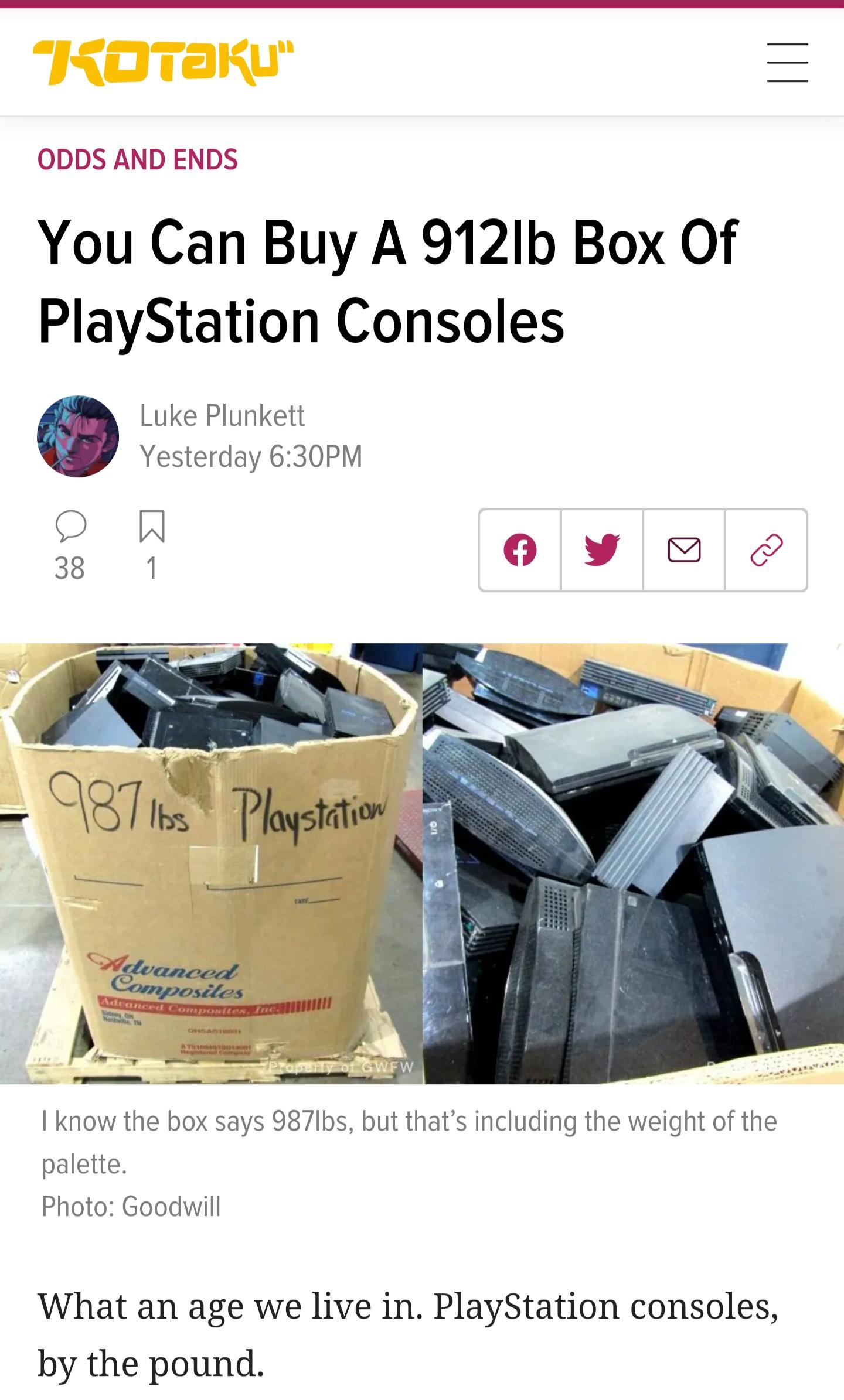 funny pics - you can buy a 912 pound box of playstation consoles - what an age we live in: playstation consoles by the pound