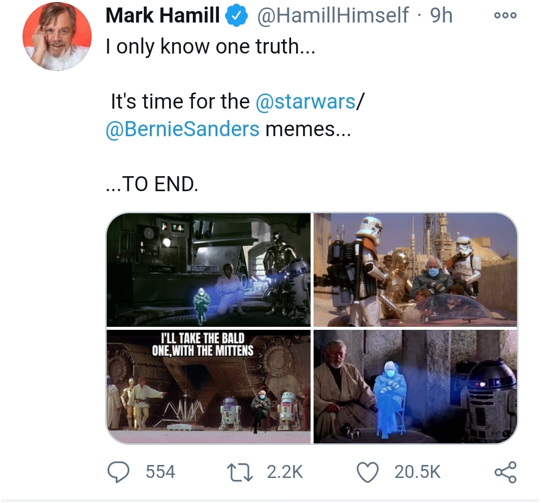 star wars hologram - ooo Mark Hamill Himself. 9h I only know one truth... It's time for the Sanders memes... ... To End. I'Ll Take The Bald One With The Mittens 554 L2