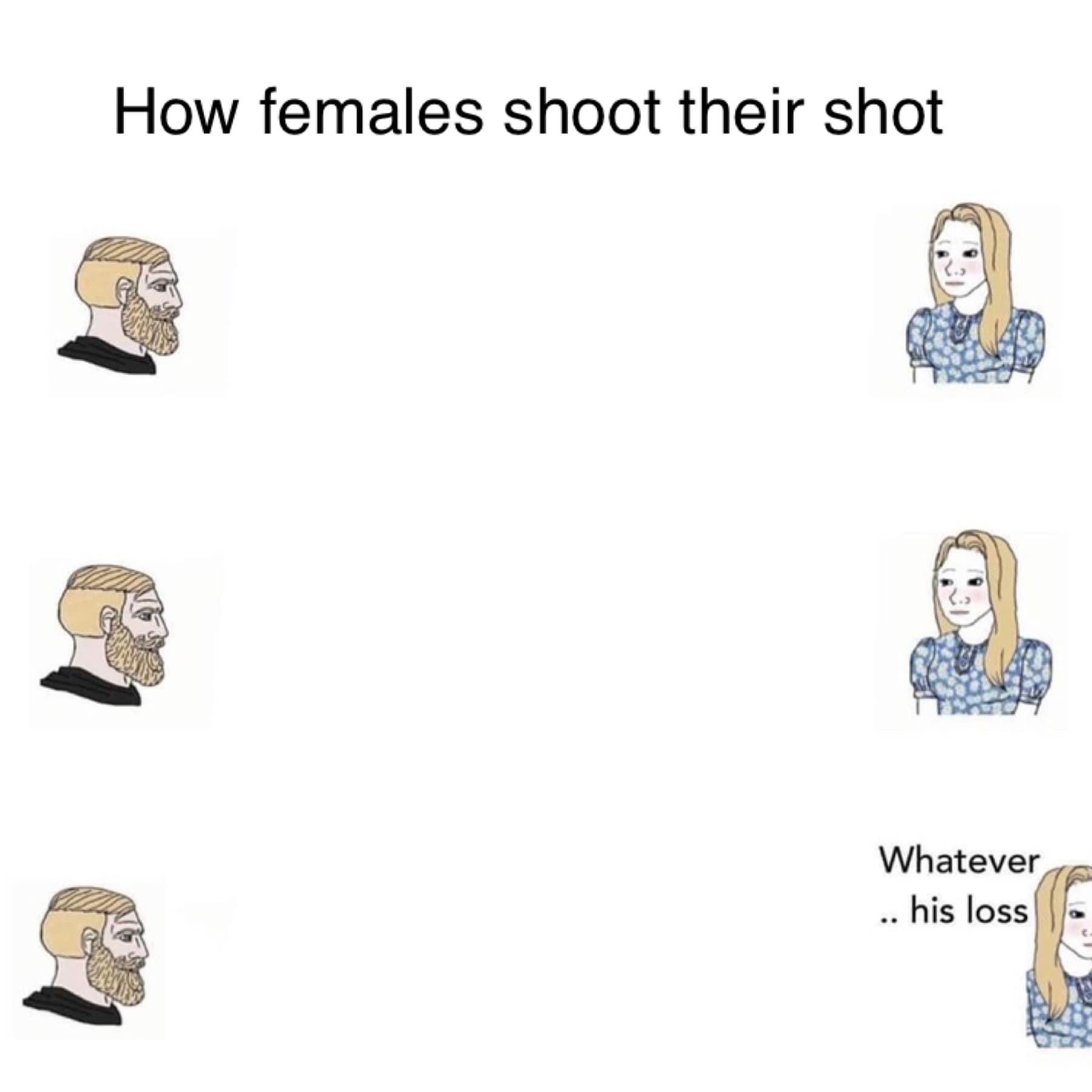 cartoon - How females shoot their shot Whatever .. his loss