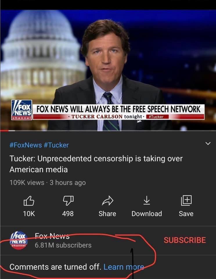 photo caption - TjFox Vnews Fox News Will Always Be The Free Speech Network Tucker Carlson tonight. Tucker channel Tucker Unprecedented censorship is taking over American media views 3 hours ago 10K 498 Download Save 1fox Fox News Vinews 6.81M subscribers