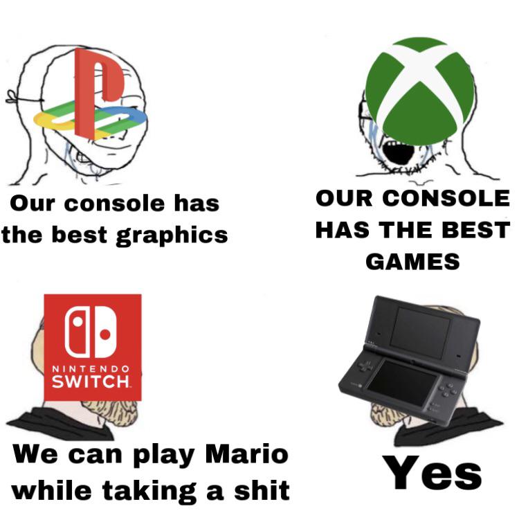 headgear - Our console has the best graphics Our Console Has The Best Games Nintendo Switch We can play Mario while taking a shit Yes