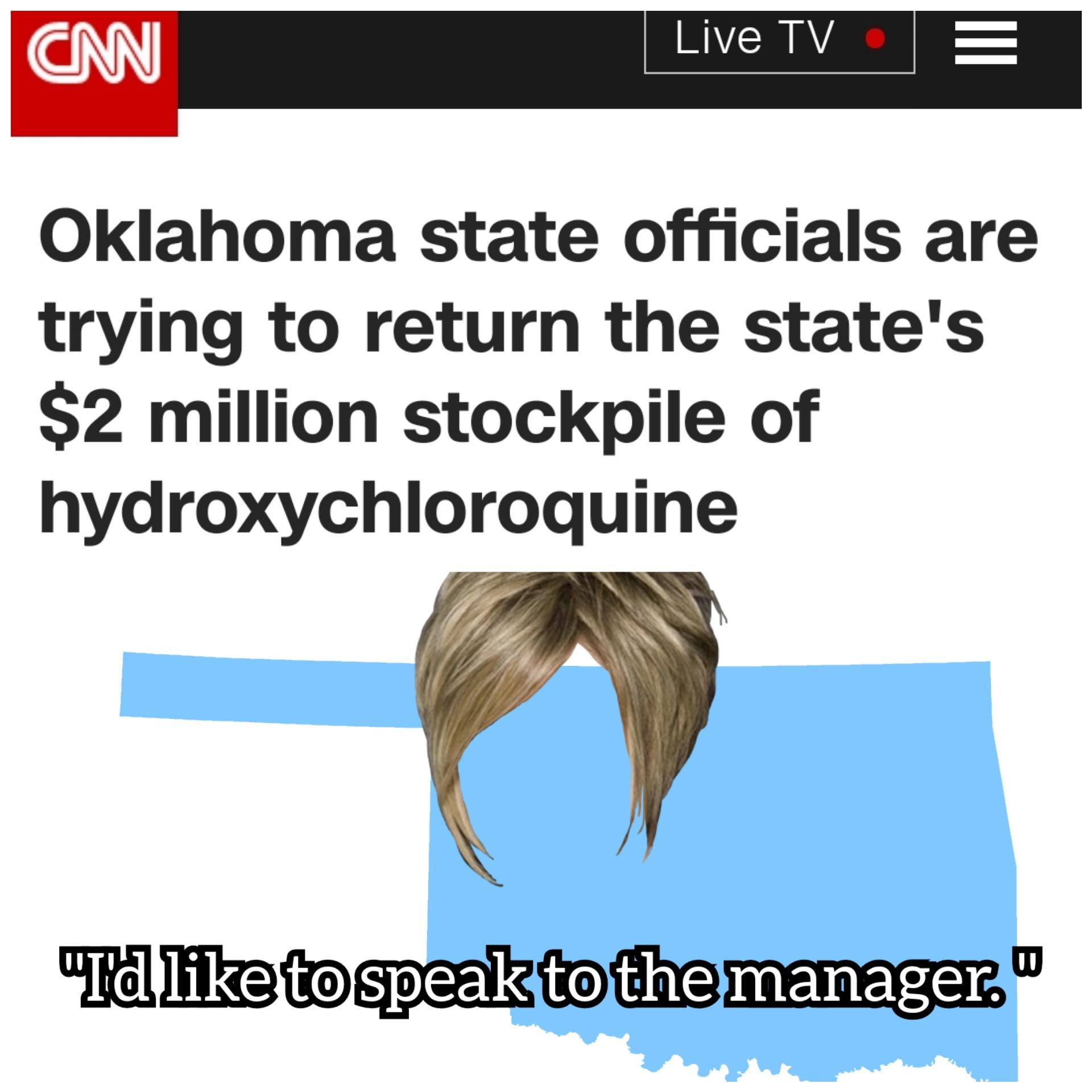 angle - Cm Live Tv Oklahoma state officials are trying to return the state's $2 million stockpile of hydroxychloroquine W "Td to speak to the manager.