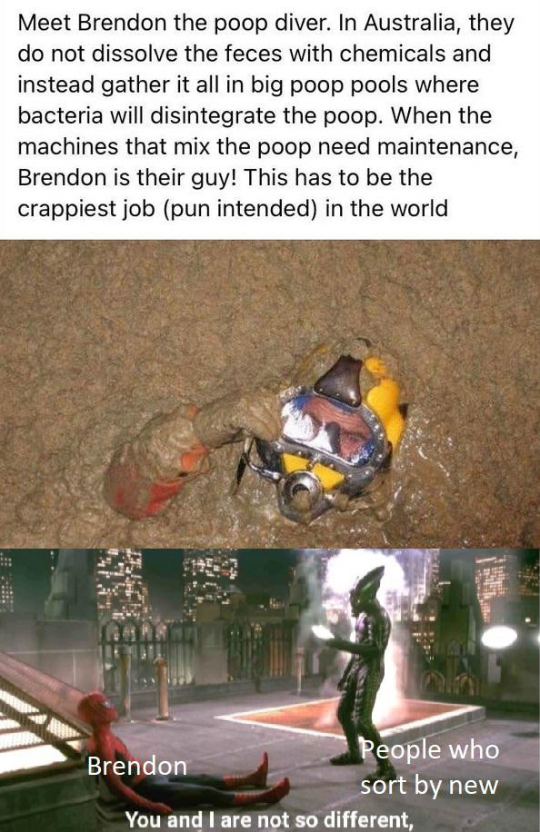sirenhead memes - Meet Brendon the poop diver. In Australia, they do not dissolve the feces with chemicals and instead gather it all in big poop pools where bacteria will disintegrate the poop. When the machines that mix the poop need maintenance, Brendon