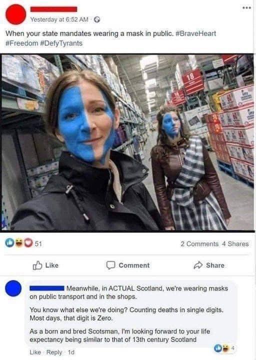 now thats alot of damage meme - ... Yesterday at When your state mandates wearing a mask in public. O51 2 4 Comment Meanwhile, in Actual Scotland, we're wearing masks on public transport and in the shops. You know what else we're doing? Counting deaths in