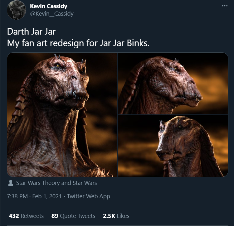 fauna - ... Kevin Cassidy Darth Jar Jar My fan art redesign for Jar Jar Binks. Star Wars Theory and Star Wars . . Twitter Web App 432 89 Quote Tweets