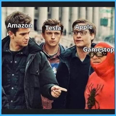 tom holland tobey maguire andrew garfield danny devito - Amazon Tesla Apple Gamestop