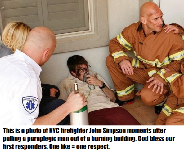 johnny sins meme - This is a photo of Nyc firefighter John Simpson moments after pulling a paraplegic man out of a burning building. God bless our first responders. One one respect.