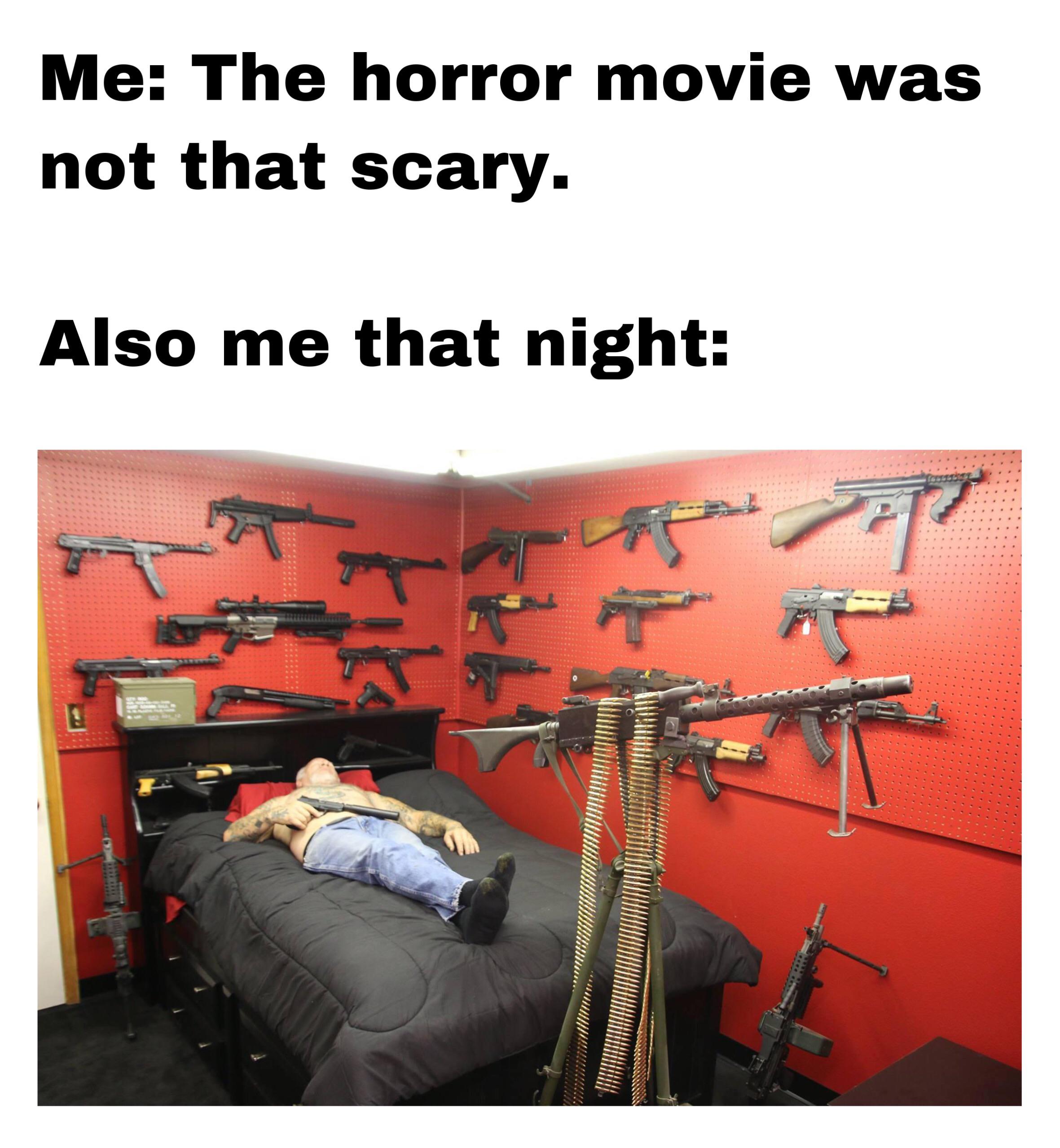 us most armed man - Me The horror movie was not that scary. Also me that night zip