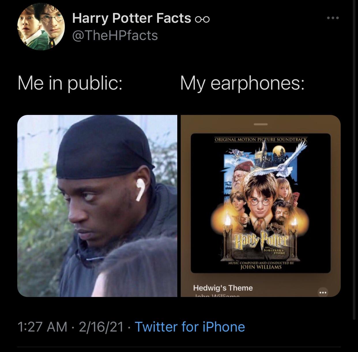 me in public my headphones - Harry Potter Facts oo Me in public My earphones Original Motion Picture Soundtraci Sorcerras Stone Music Composed And Conducted By John Williams Hedwig's Theme 21621 Twitter for iPhone