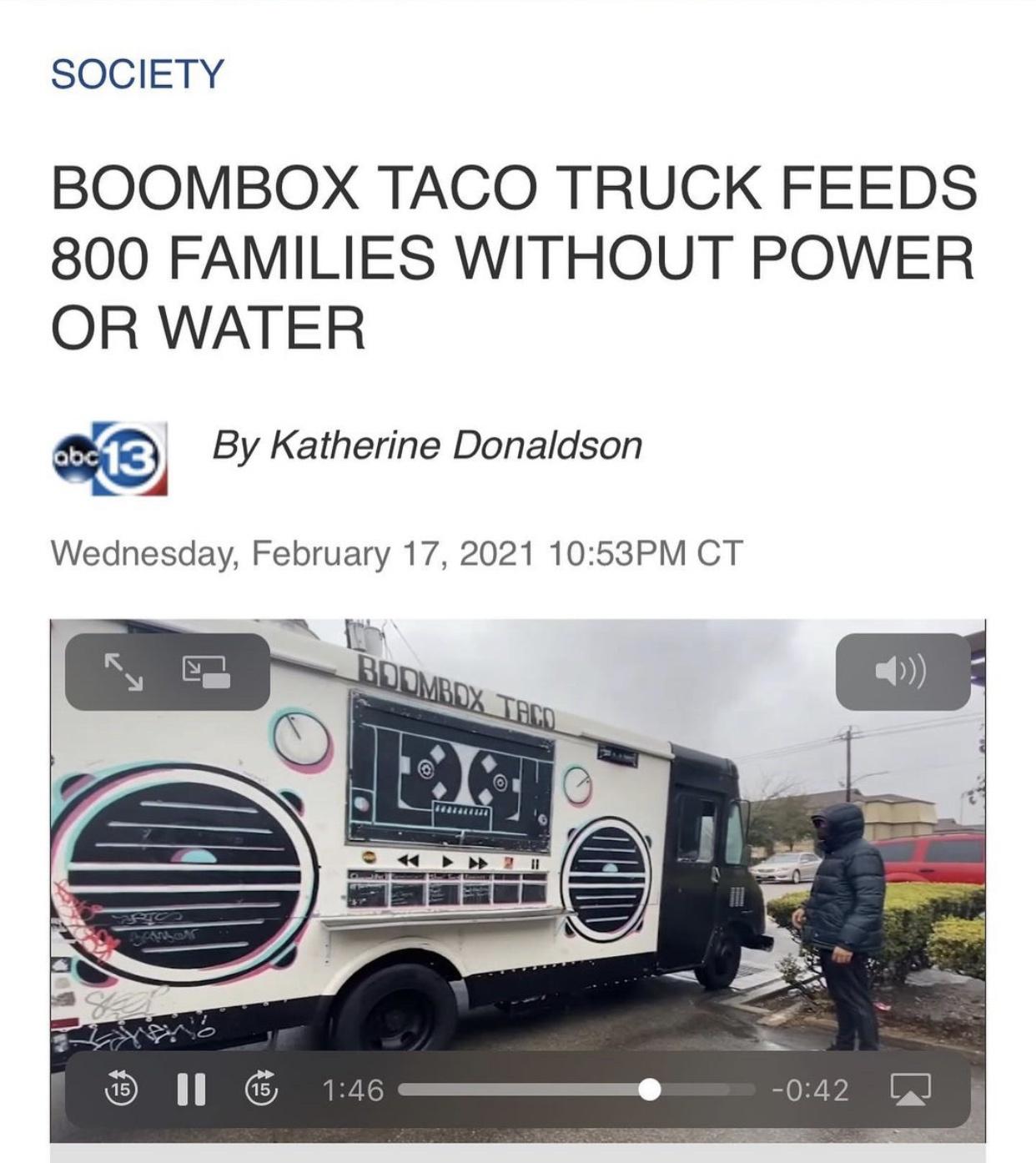 multimedia - Society Boombox Taco Truck Feeds 800 Families Without Power Or Water abc13 By Katherine Donaldson Wednesday, Pm Ct Boombox Tags Cd 15 15