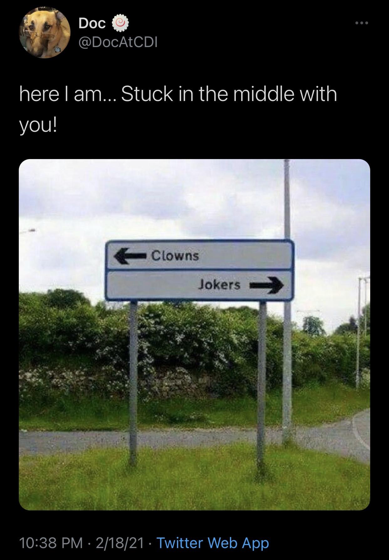 funny pictures of stuck in the middle - Doc here I am... Stuck in the middle with you! Clowns Jokers 21821 Twitter Web App