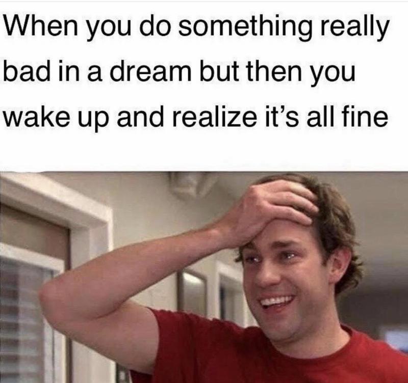 funny relatable memes clean memes that are actually funny - When you do something really bad in a dream but then you wake up and realize it's all fine