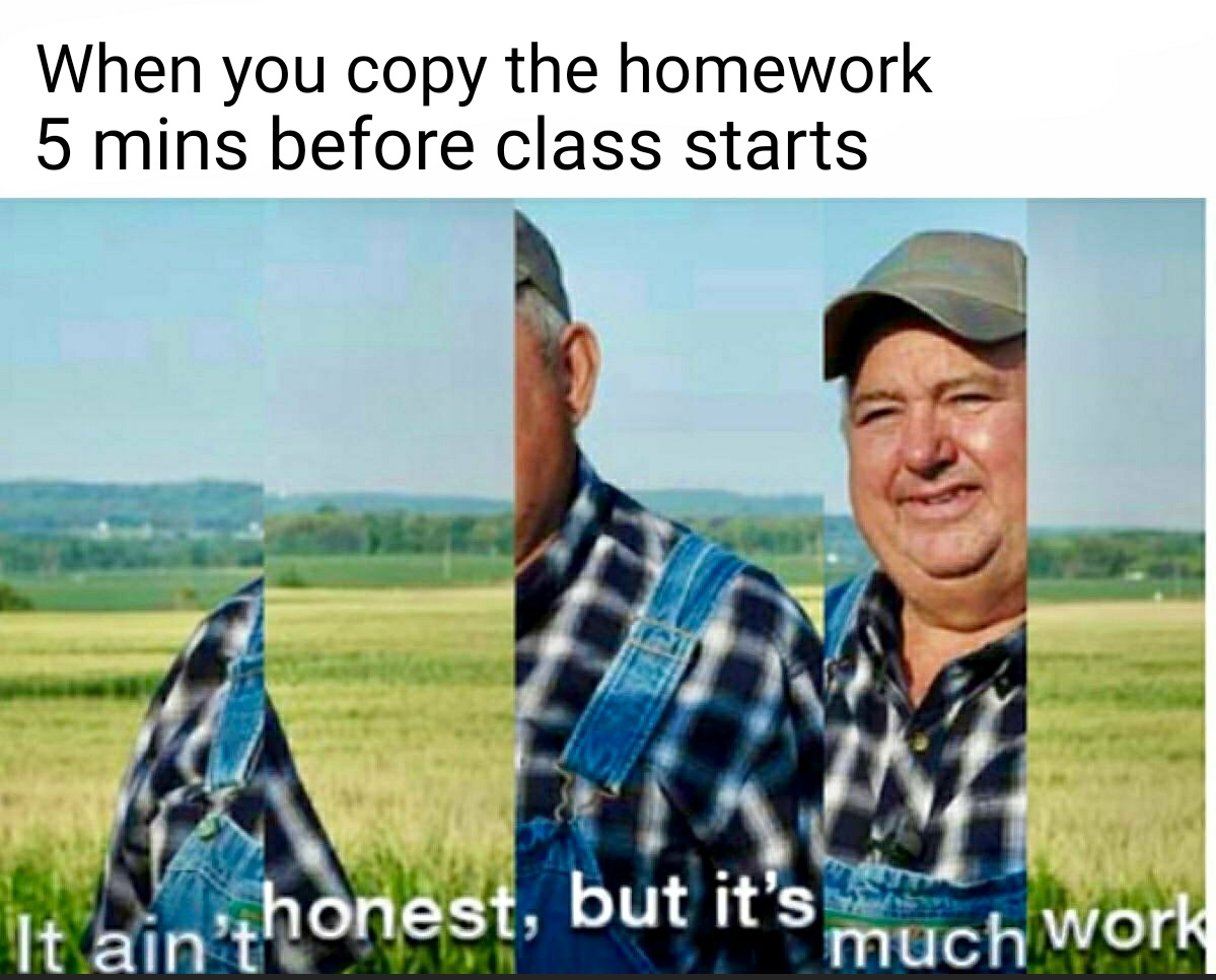 grass - When you copy the homework 5 mins before class starts It ain'thonest, but it's some much work