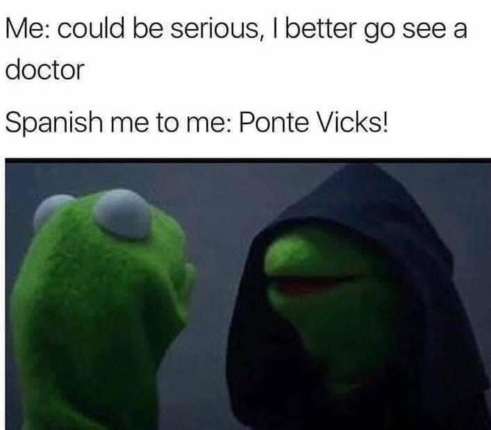 evil kermit memes - Me could be serious, I better go see a doctor Spanish me to me Ponte Vicks!