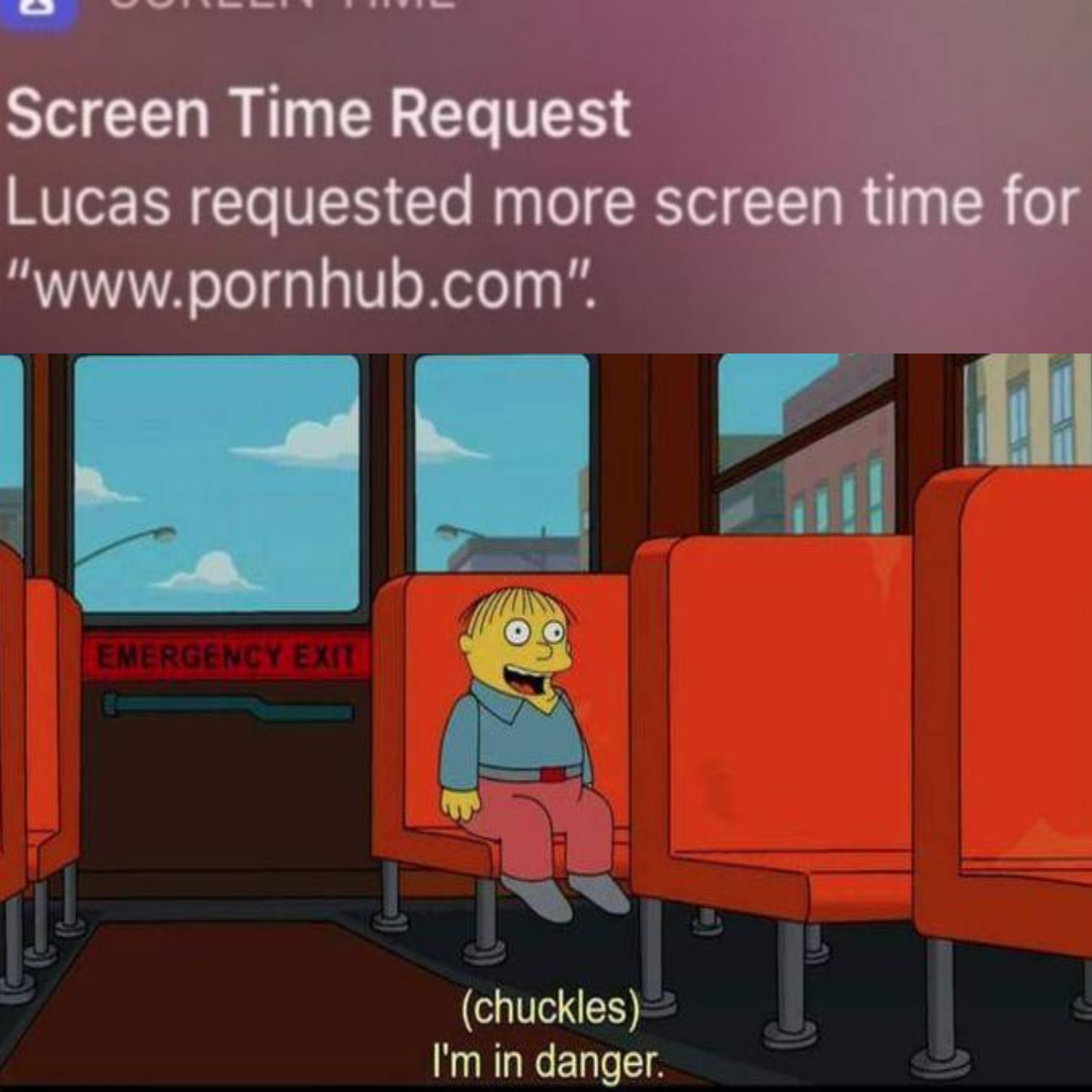 saw your meme about my kid elon musk - Screen Time Request Lucas requested more screen time for " ". Emergency Exit chuckles I'm in danger.