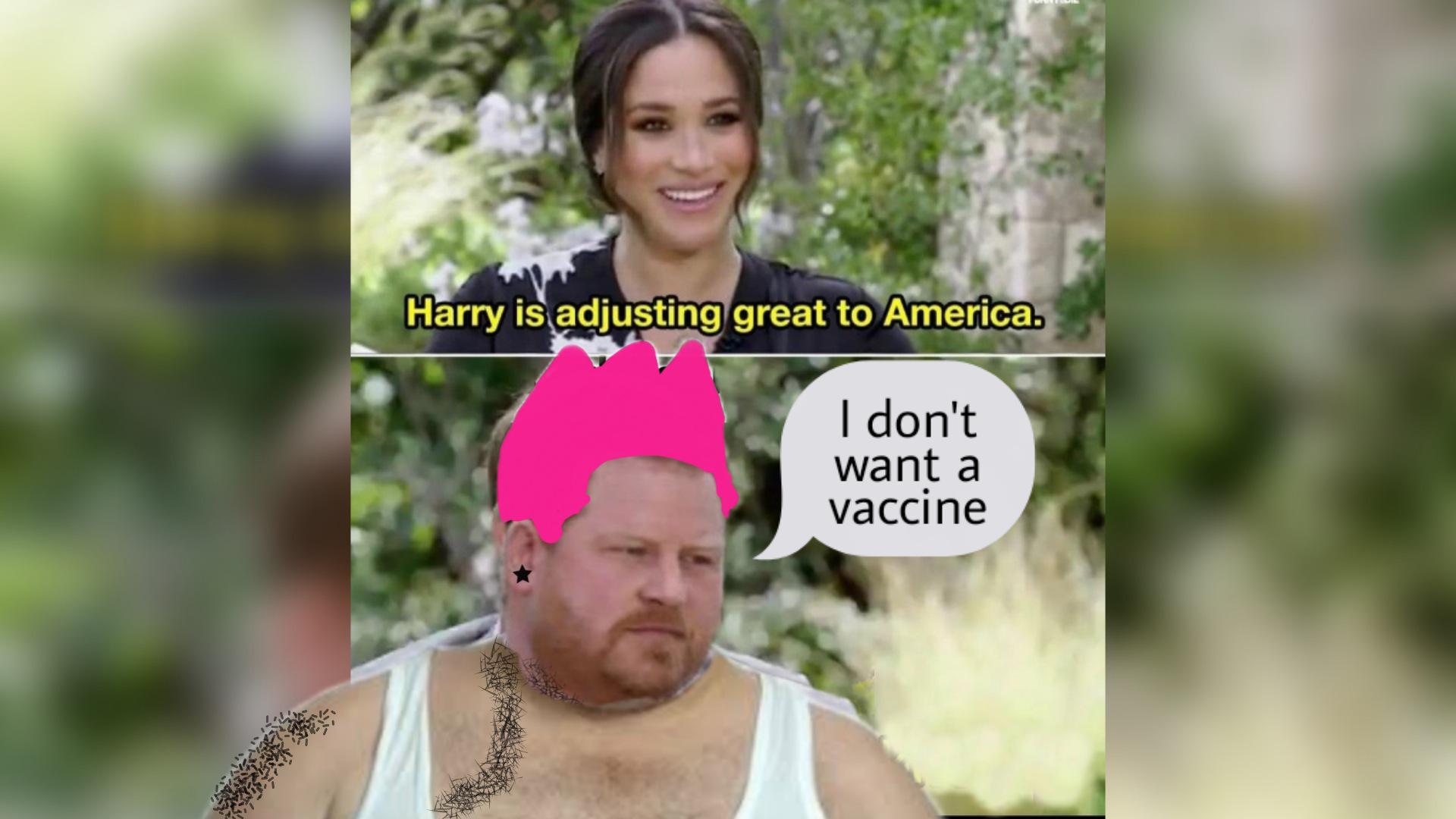 awesome pics and funny memes - photo caption - Harry is adjusting great to America. I don't want a vaccine