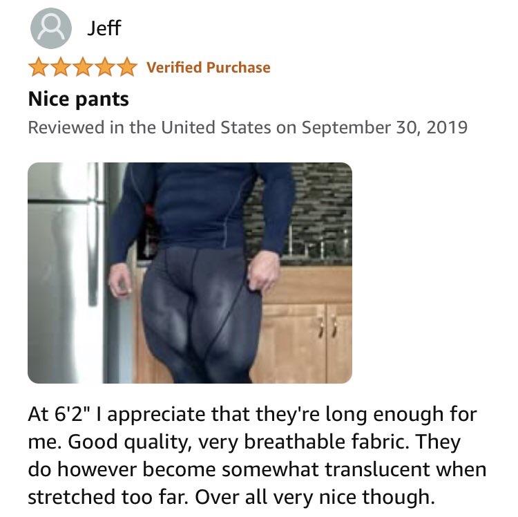 shoulder - a Jeff Verified Purchase Nice pants Reviewed in the United States on At 6'2" I appreciate that they're long enough for me. Good quality, very breathable fabric. They do however become somewhat translucent when stretched too far. Over all very n