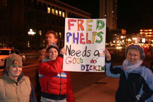 anti westboro baptist church signs - Fred Phelps Needs a Good O Dickin