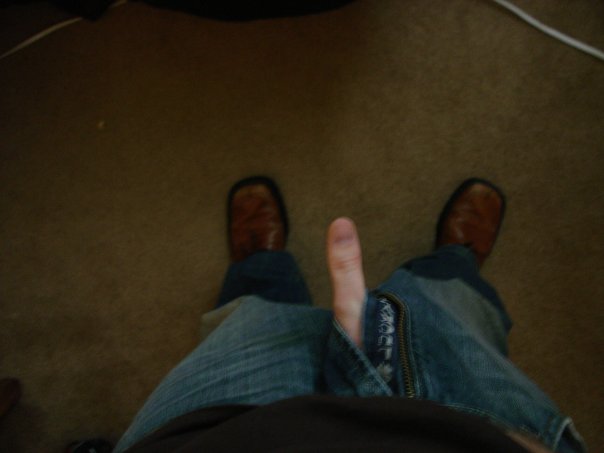 I sent this via pic message to a girl friend. she thought I was a perv and now won't talk to me. picture message epic fail.

Answer: Thumb. for those of you that were really hoping for dk, go watch the videos of me and your mom. http://tonguetiedtim.com. this is not a porn site, just a shameful plug.