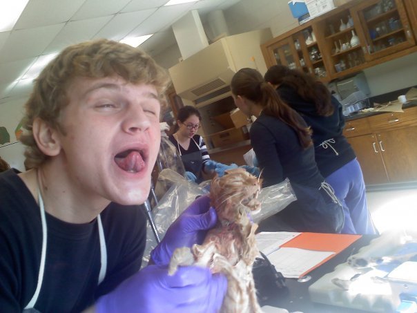 Polak in anatomy class imitating a dead cat.