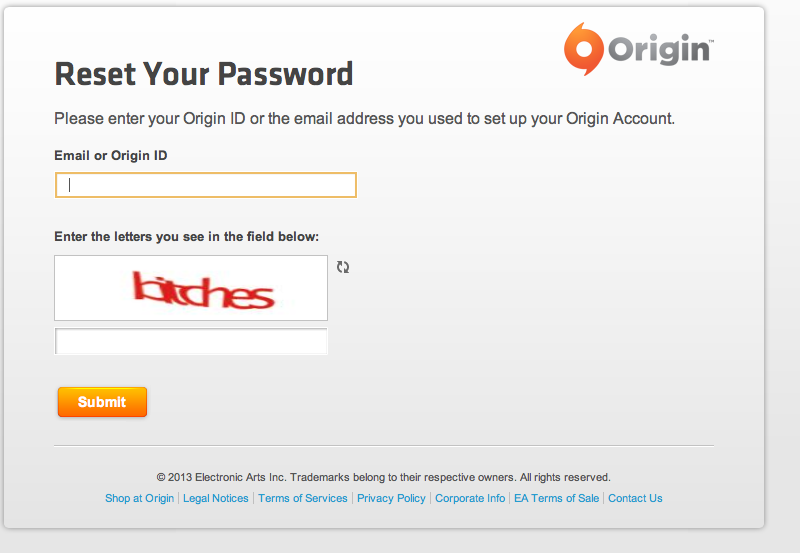 Went to reset my password for BF4 at Origin website, check out the security word!
