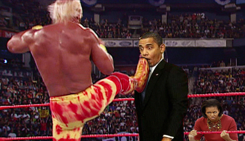Hulk Hogan nails Obama with a big boot...to the face.