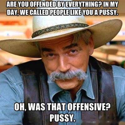 offensive funny jokes - Are You Offended By Everything? In My Day, We Called People You A Pussy. Oh, Was That Offensive? Pussy.