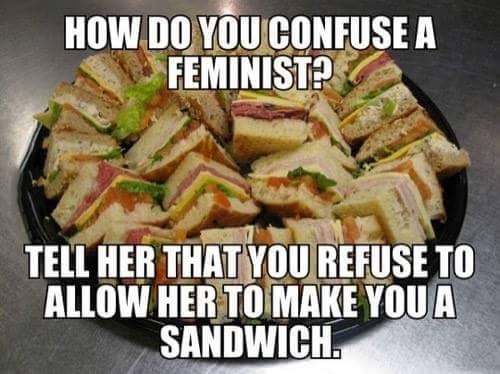 confuse a feminist - How Do You Confuse A Feminist? Tell Her That You Refuse To Allow Her To Make You A Sandwich.