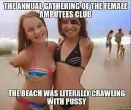 amputee beach meme - The Annual Gathering Of The Female Amputees Club The Beach Was Literally Crawling With Pussy