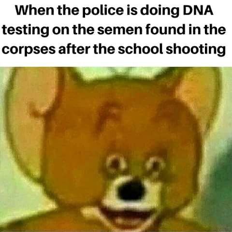 triggered jerry meme - When the police is doing Dna testing on the semen found in the corpses after the school shooting