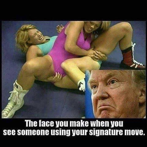 grab her by the pussy - The face you make when you see someone using your signature move.