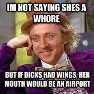 willy wonka meme - Im Not Saying Shes A Whore But If Dicks Had Wings, Her Mouth Would Be An Airport