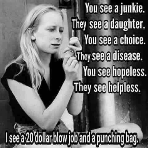 you see helpless meme - You see a junkie. They see a daughter. You see a choice. They see a disease. You see hopeless. They see helpless. I seea20dolar blowjobandapunching bag