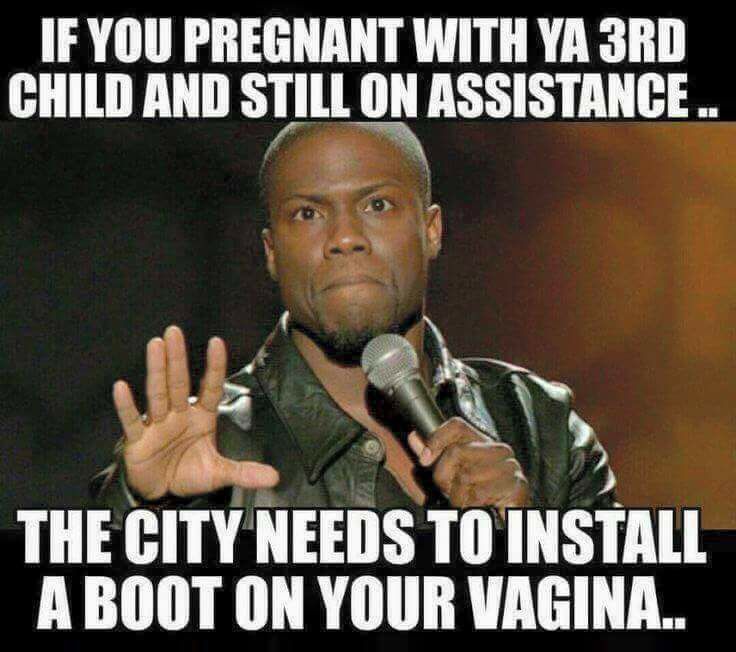 photo caption - If You Pregnant With Ya 3RD Child And Still On Assistance ... The City Needs To Install A Boot On Your Vagina..