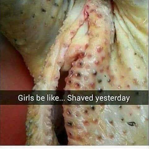Snapchat of chicken that looks like girl who shaved a while back.