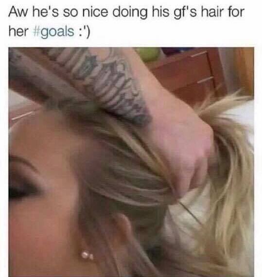 funny meme about doing her hair.