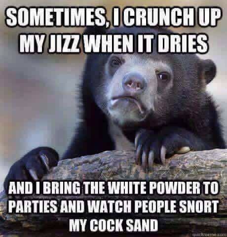 confession bear meme murder - Sometimes, I Crunch Up My Jizz When It Dries And I Bring The White Powder To Parties And Watch People Snort My Cock Sand