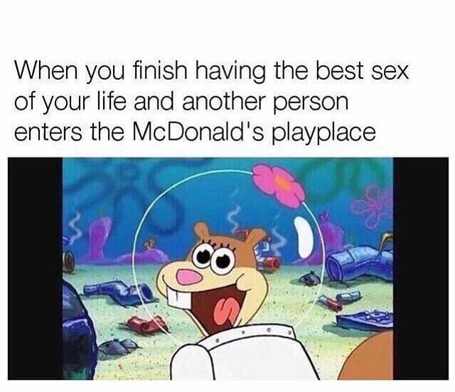 memes - spongebob funny - When you finish having the best sex of your life and another person enters the McDonald's playplace