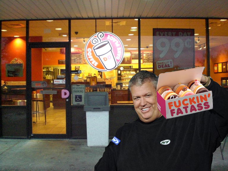 Rex Ryan making his usual trip to Dunkin' Donuts.