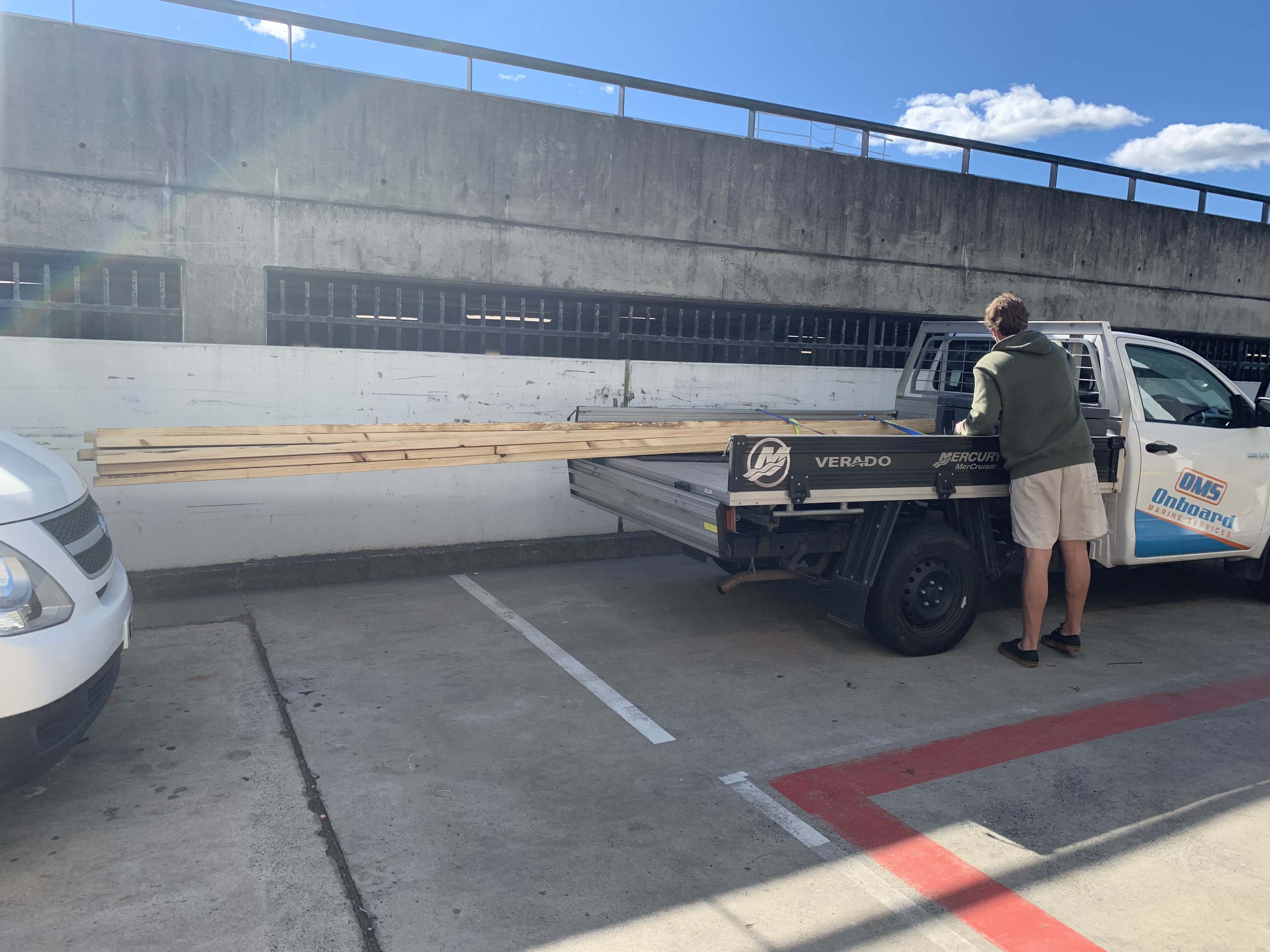 This fool was going to drive off with this timber hanging out the back 
It in Sydney at a Bunnings