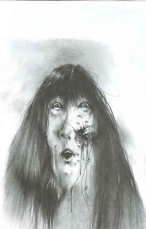 From "Scary Stories", an nest of spider eggs hatches on a girl's face.