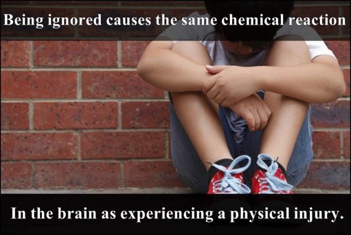 Bullying - Being ignored causes the same chemical reaction In the brain as experiencing a physical injury.