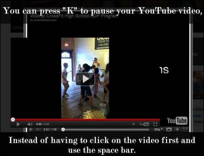 video - You can press "K" to pause your YouTube video, Wild at CrossFit High school Adp Program by crosstoudson Re 1S |5293 Ichay You Tube today 5 0.00 06 360p 80p Instead of having to click on the video first and use the space bar.
