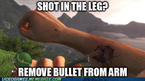 jason brody memes - Shot In The Leg? Remove Bullet From Arm Videogames.Memebase.Com